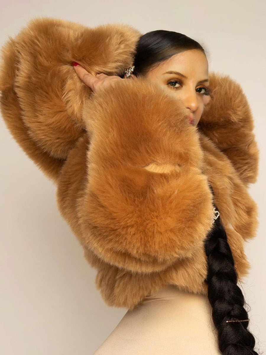 Ivory Faux Fur Hooded Coat MSF004