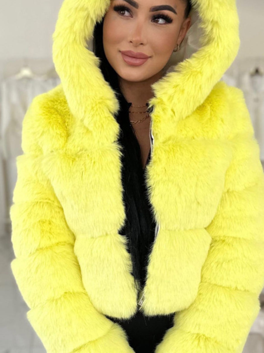 Ivory Faux Fur Hooded Coat MSF004