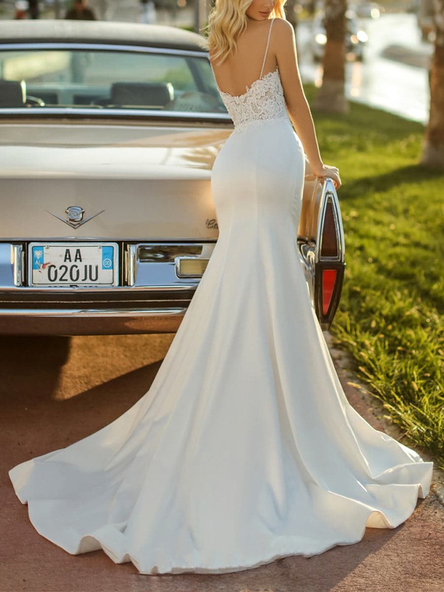 Mermaid Satin Cathedral Train Dress MSW065