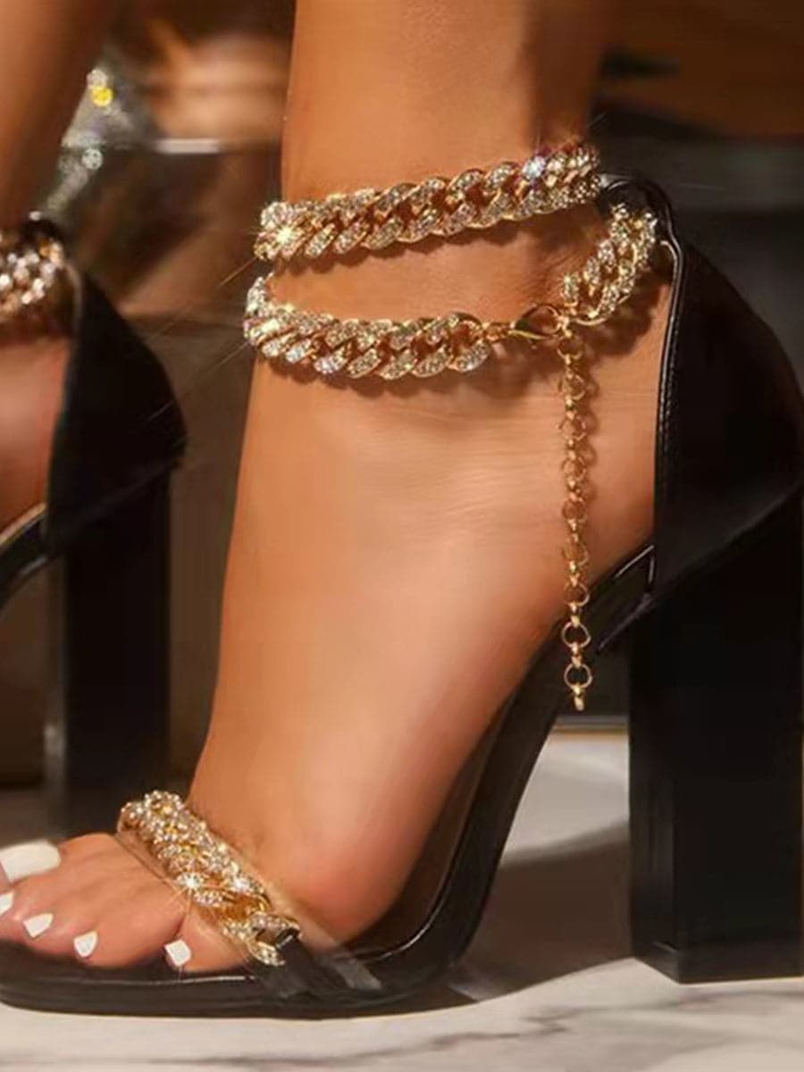 Metallic Detail Ankle Strap High Heel 