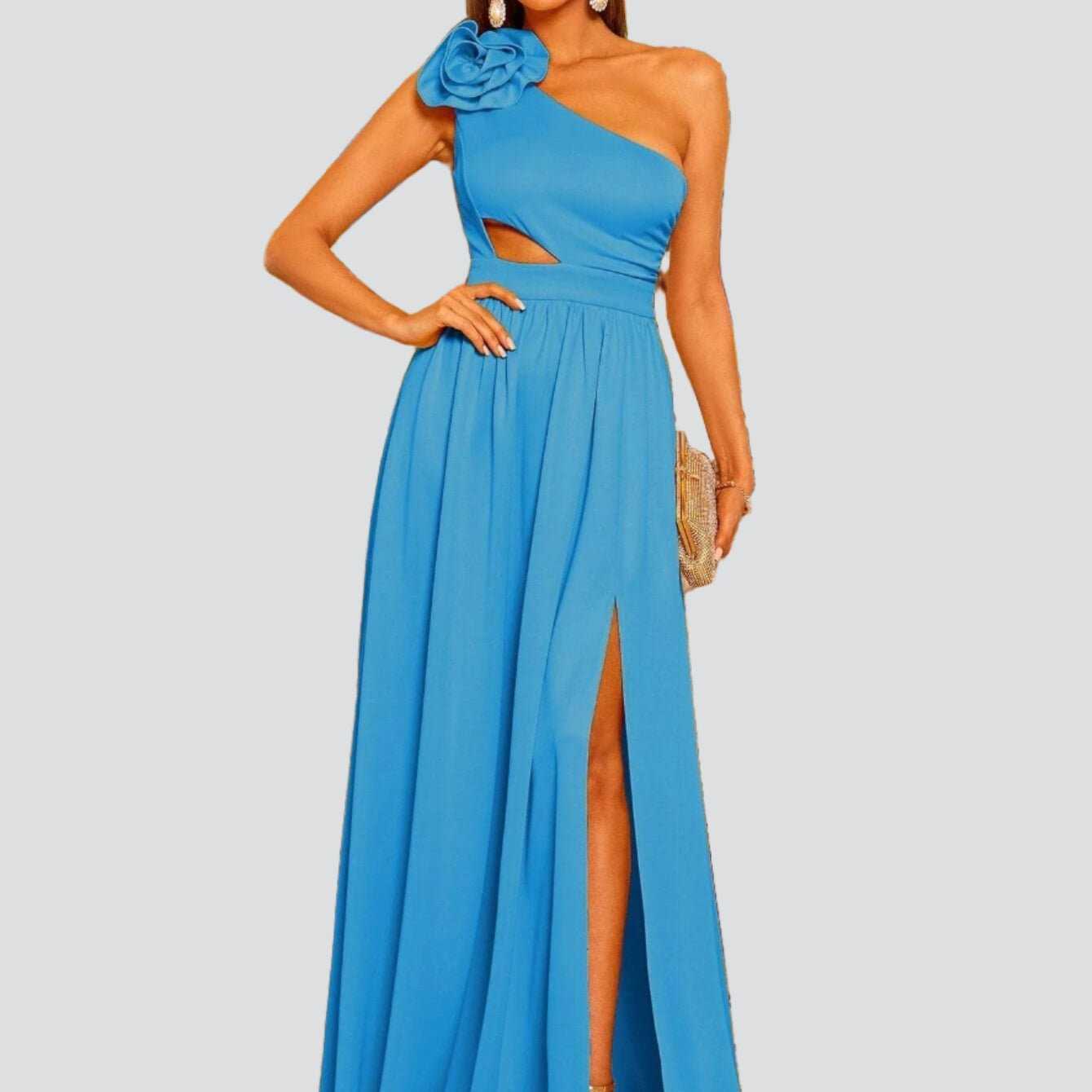 Cutout Floral One Shoulder Prom Dress WY006