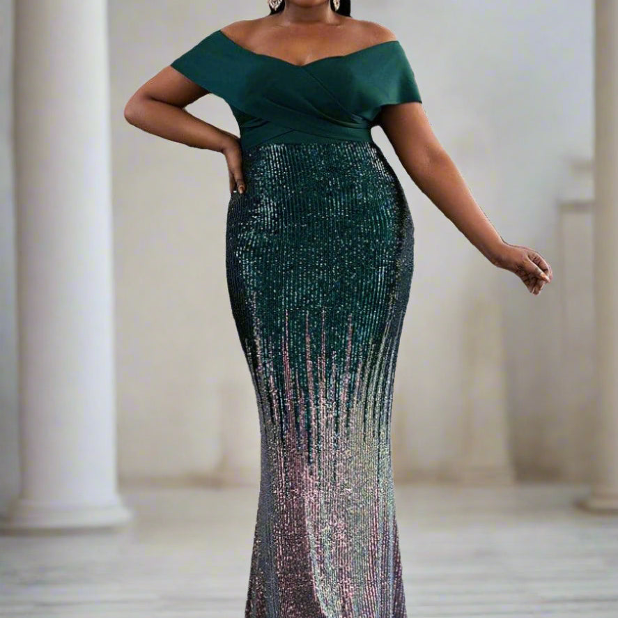 Plus Size Gradient Maxi Sequin Prom Dress PXH2125 - Green / 2XL Plus Size Gradient Maxi Sequin Prom Dress PXH2125 - Green / 2XL
