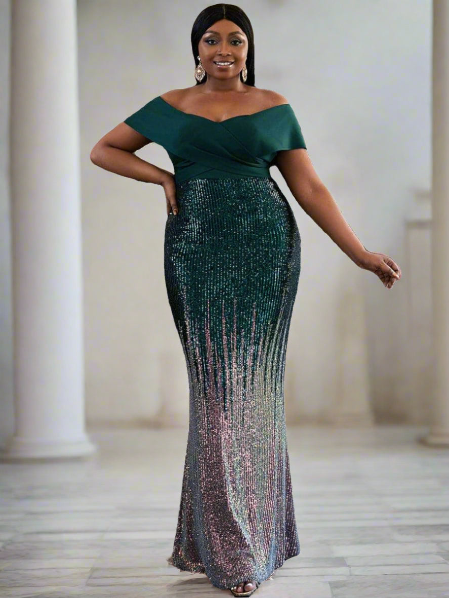 Plus Size Gradient Maxi Sequin Prom Dress PXH2125 - Green / 2XL Plus Size Gradient Maxi Sequin Prom Dress PXH2125 - Green / 2XL
