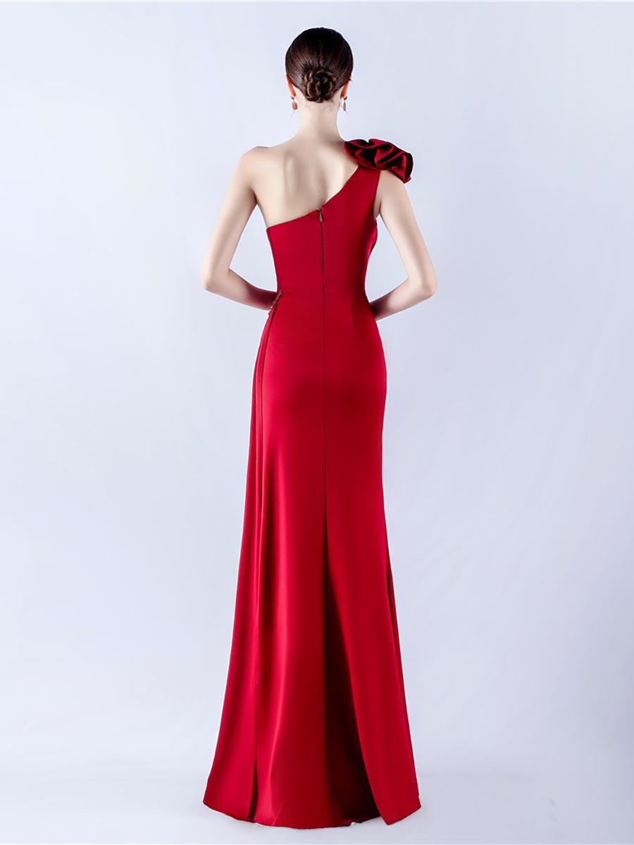 One Shoulder Flower Pleated Draped Prom Dress MYN1002 - MISS ORD