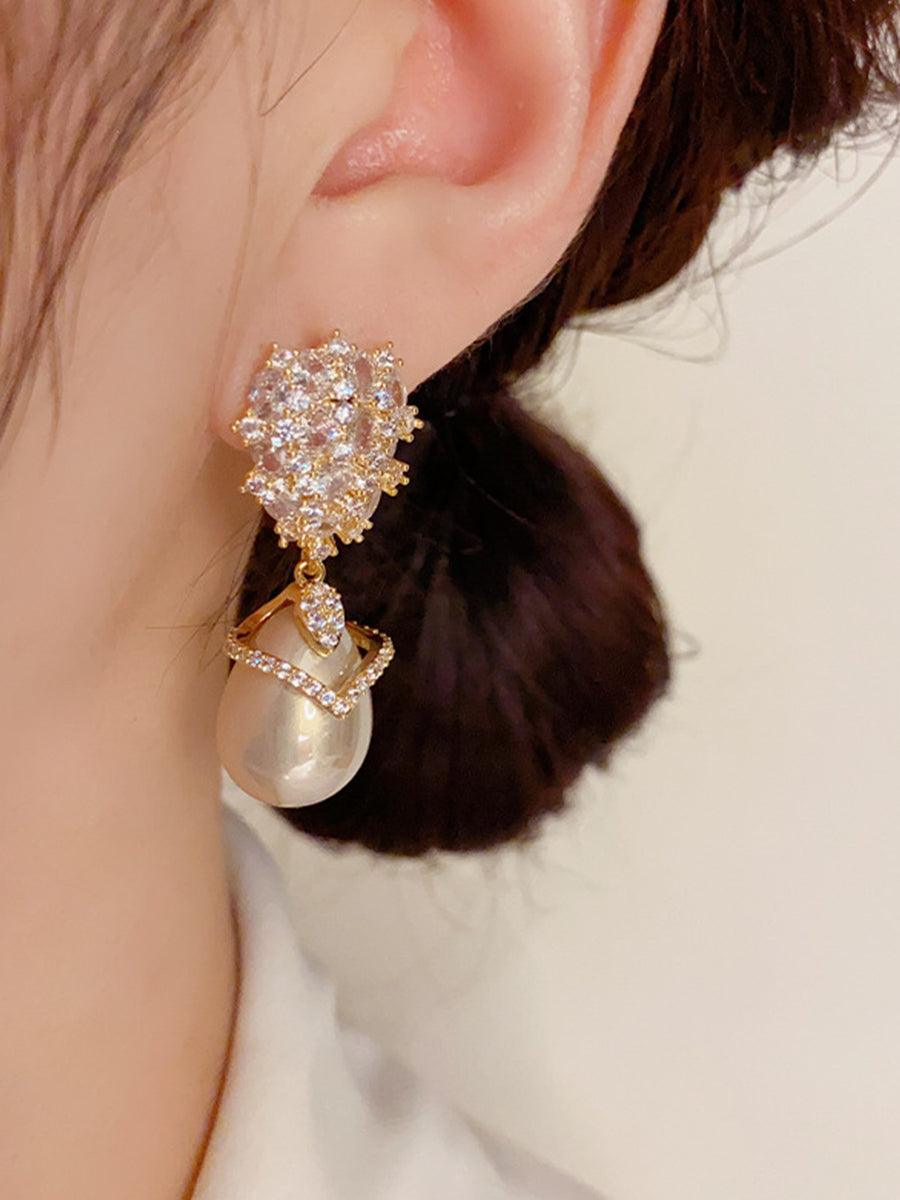 Champagne Pearl Zirconia Earrings MSE20003 - MISS ORD