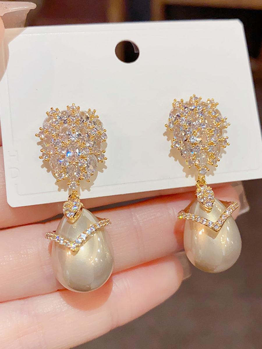 Champagne Pearl Zirconia Earrings MSE20003 - MISS ORD