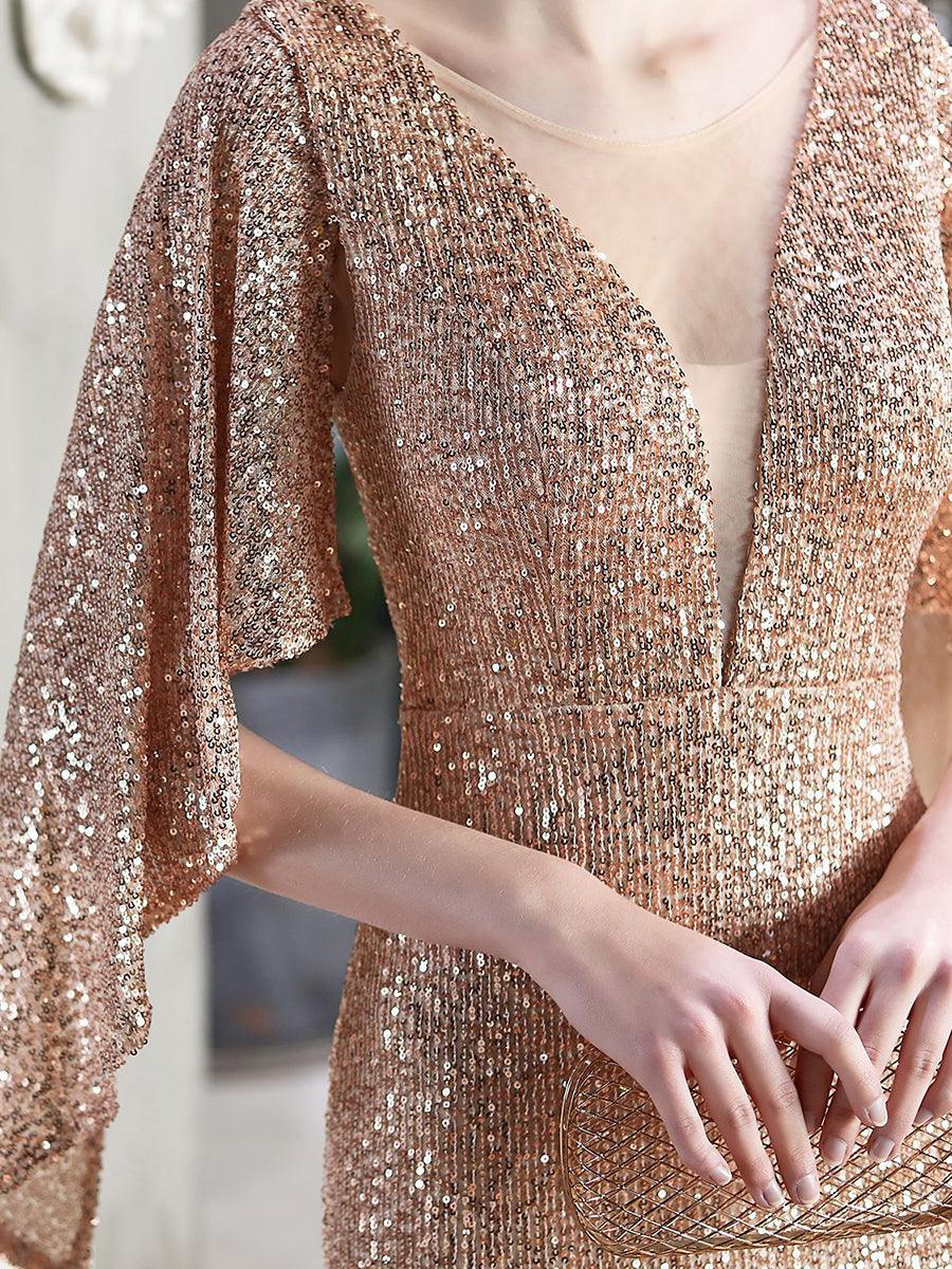 V-neck Ruffled Sequin Mermaid Prom Dress MCW1021 - MISS ORD