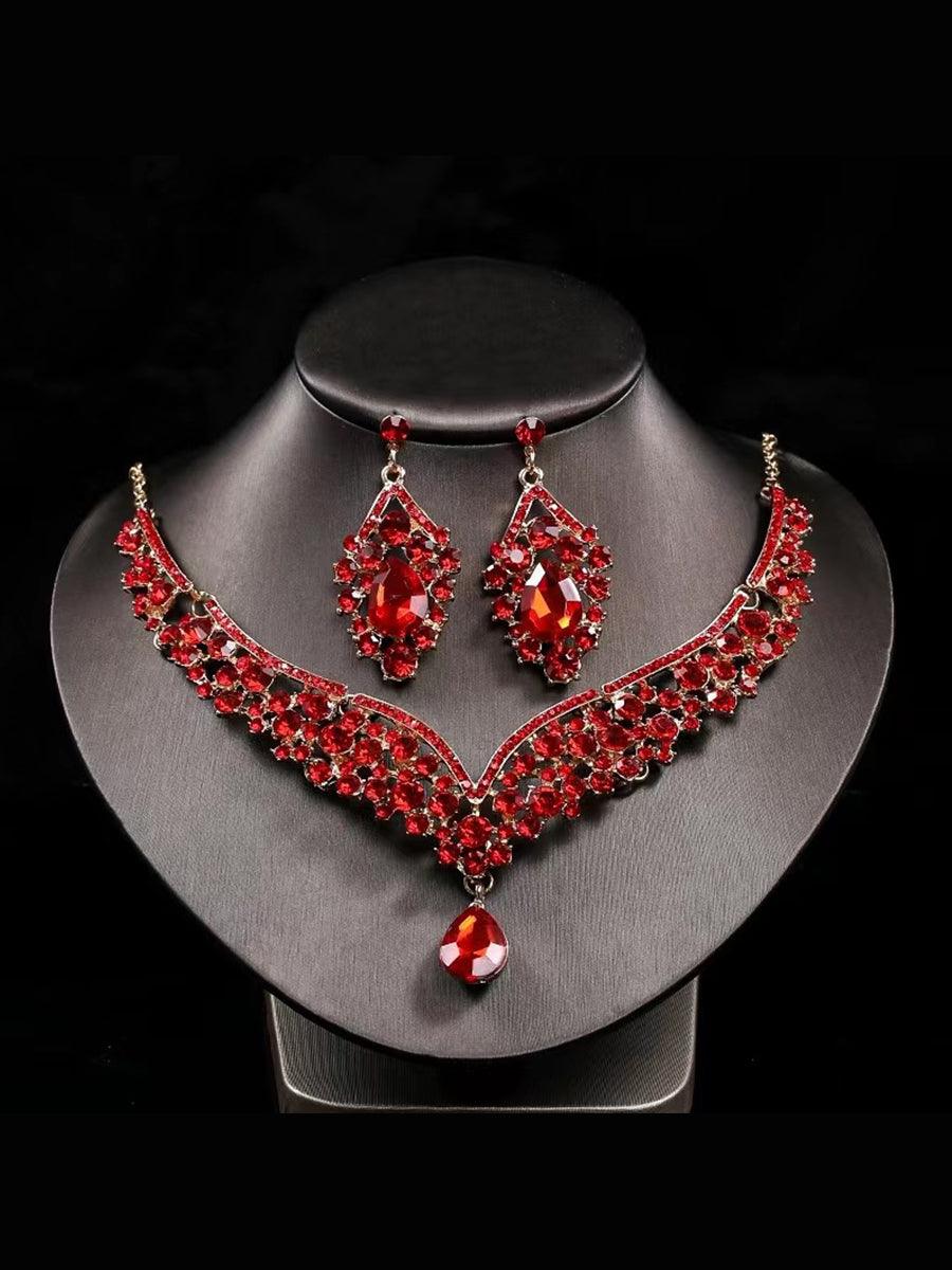 Inlay Pear Cut Stone Necklace Earring Set MRL1725 - MISS ORD