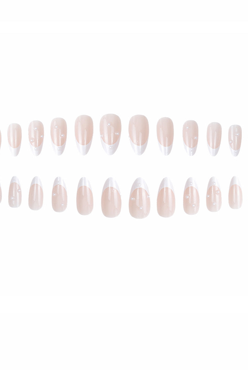 French Pearl White Almond Press On Nails