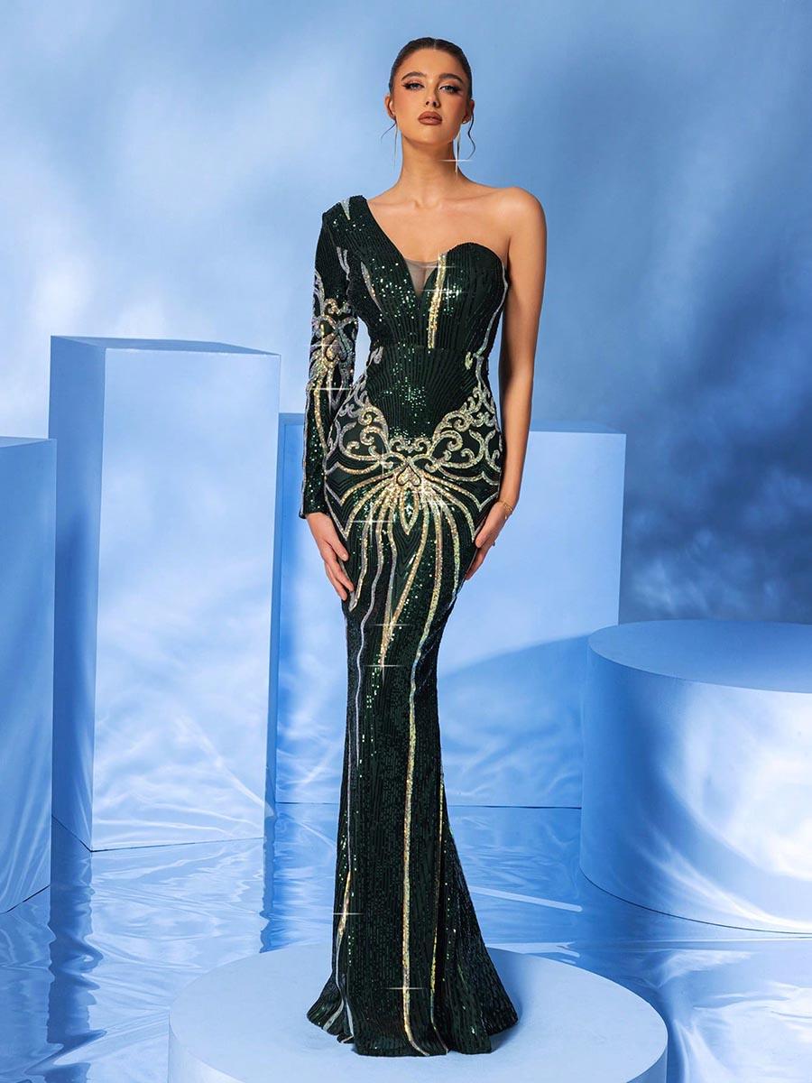 Green One Shoulder Sequin Mermaid Prom Dress MYC1042 - MISS ORD