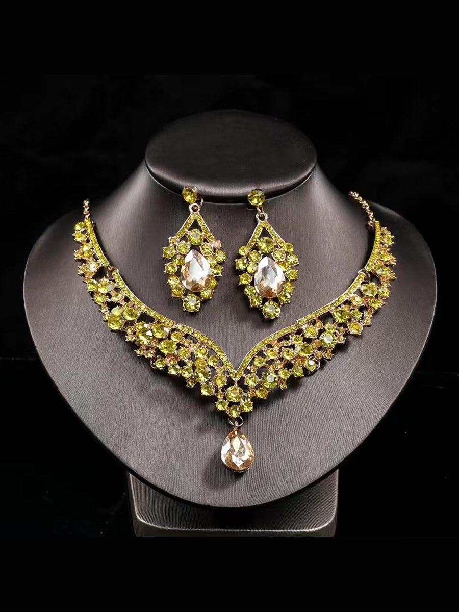 Inlay Pear Cut Stone Necklace Earring Set MRL1725 - MISS ORD