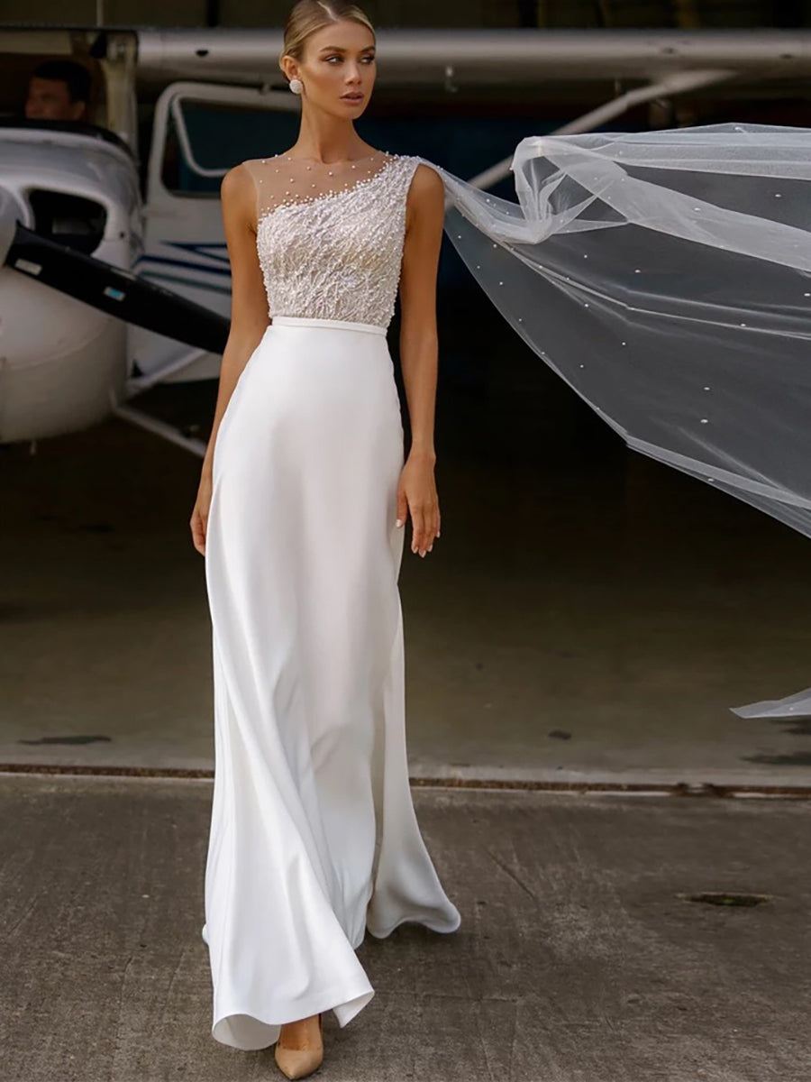 white wedding dress with silver beading Fully beaded halter neck mermaid wedding dress