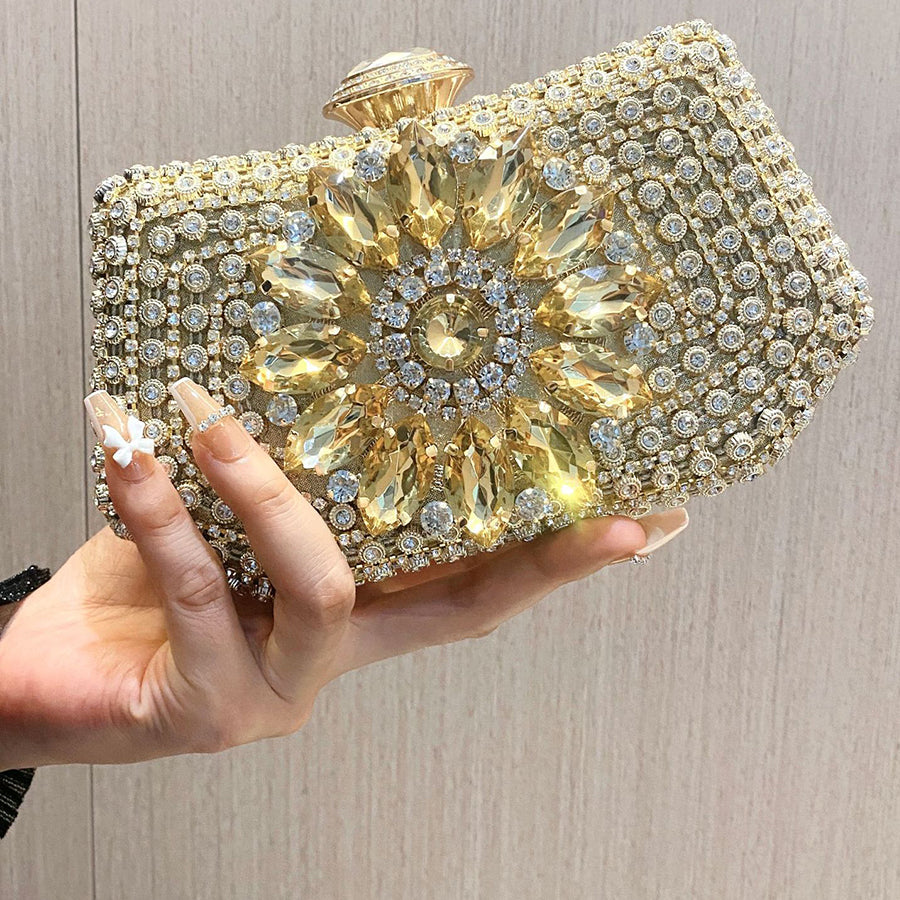 Luxurious Diamond-encrusted Gold Clutch MNBF103