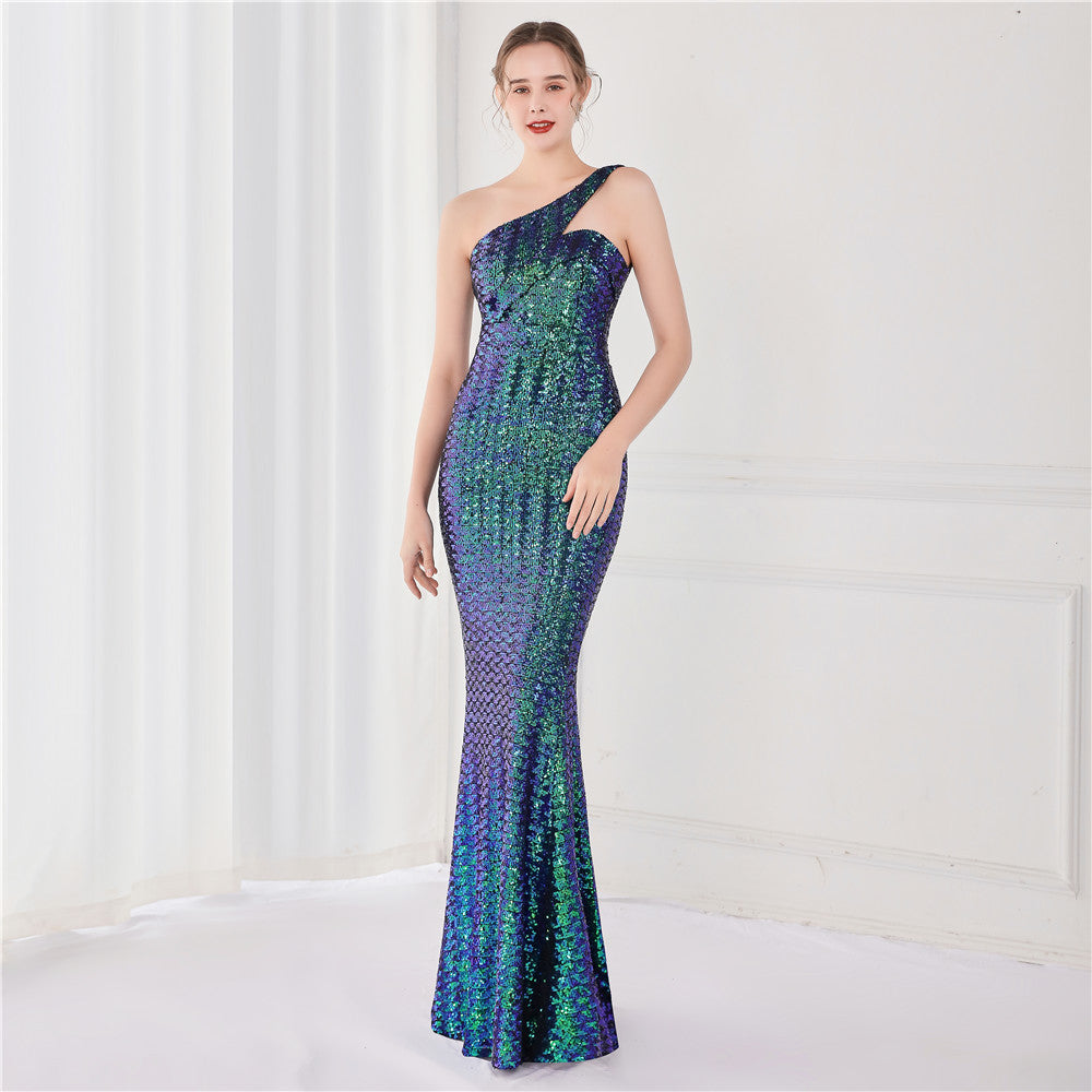 One Shoulder Sequin Formal Dress M02050