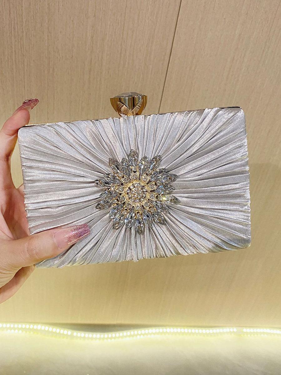 Pleated Sparkling Rhinestone Bag MNBF106 - MISS ORD