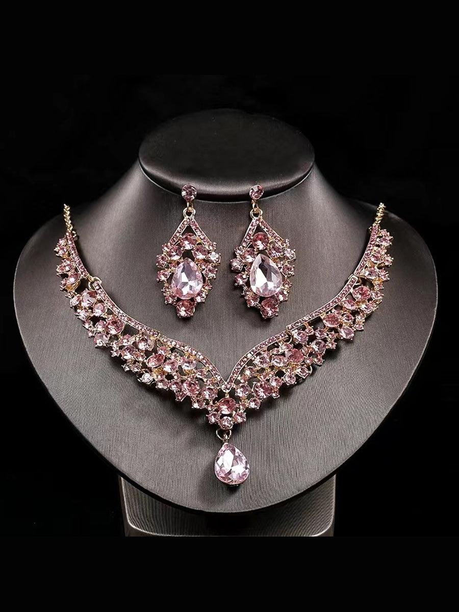 Inlay Pear Cut Stone Necklace Earring Set MRL1725 - MISS ORD