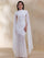 High Neck Cape Sleeve Asymmetric Pleated Maxi Dress XF251354