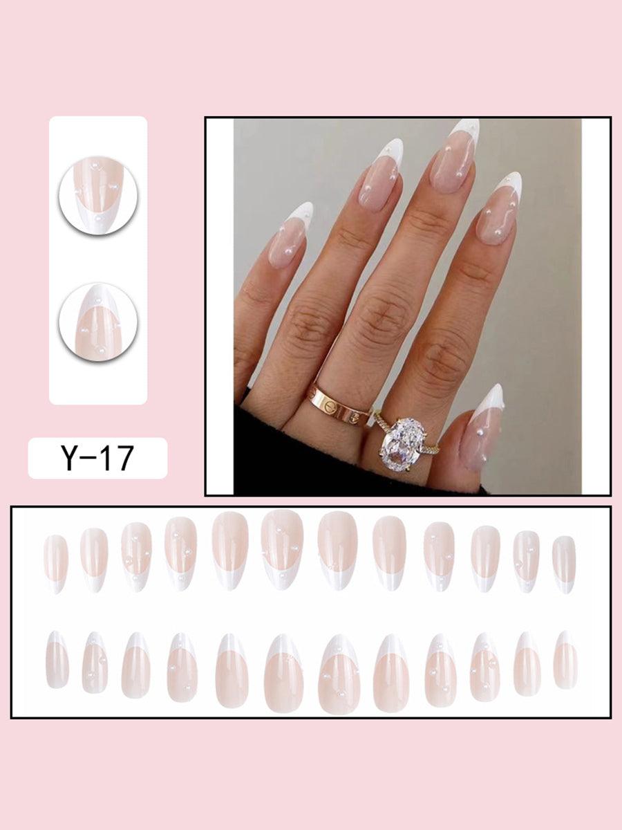 French Pearl White Almond Press On Nails LF374 - MISS ORD