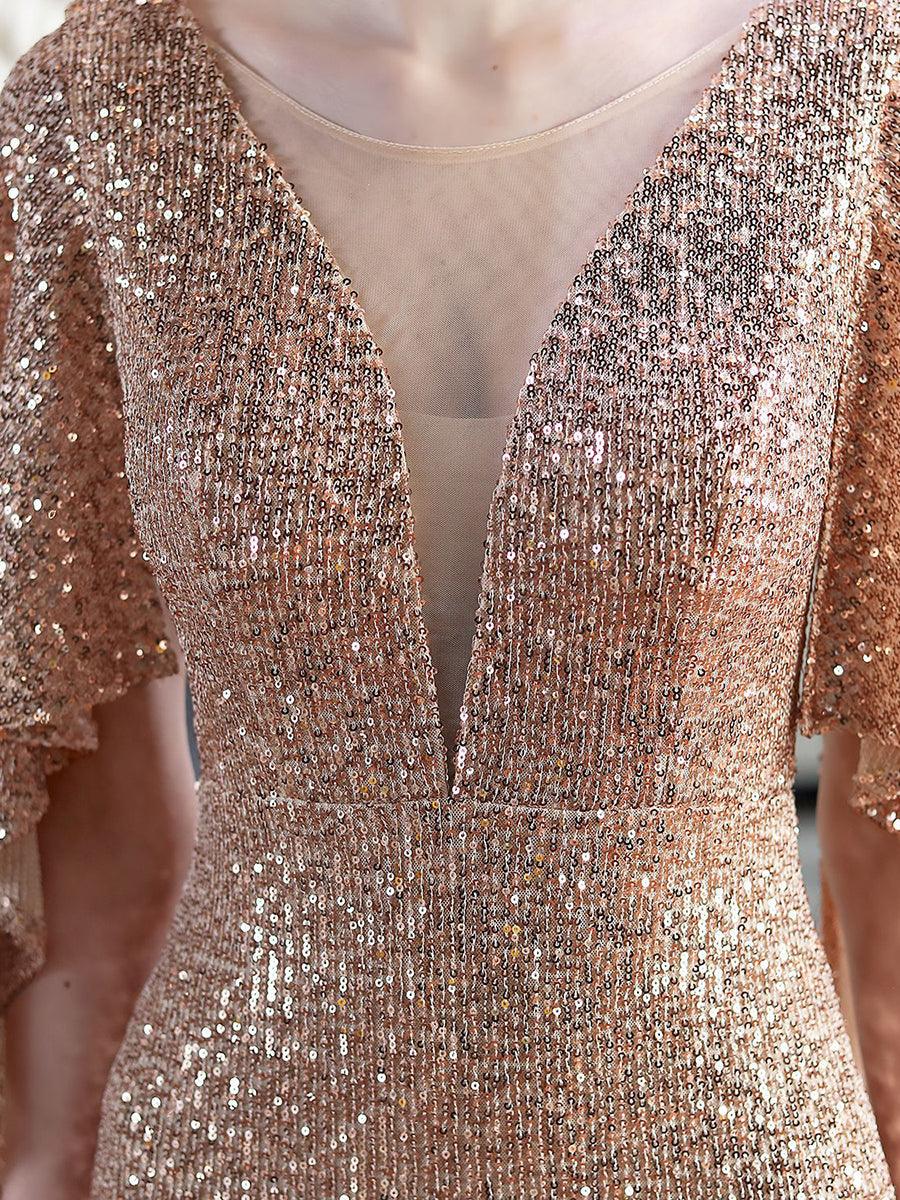 V-neck Ruffled Sequin Mermaid Prom Dress MCW1021 - MISS ORD