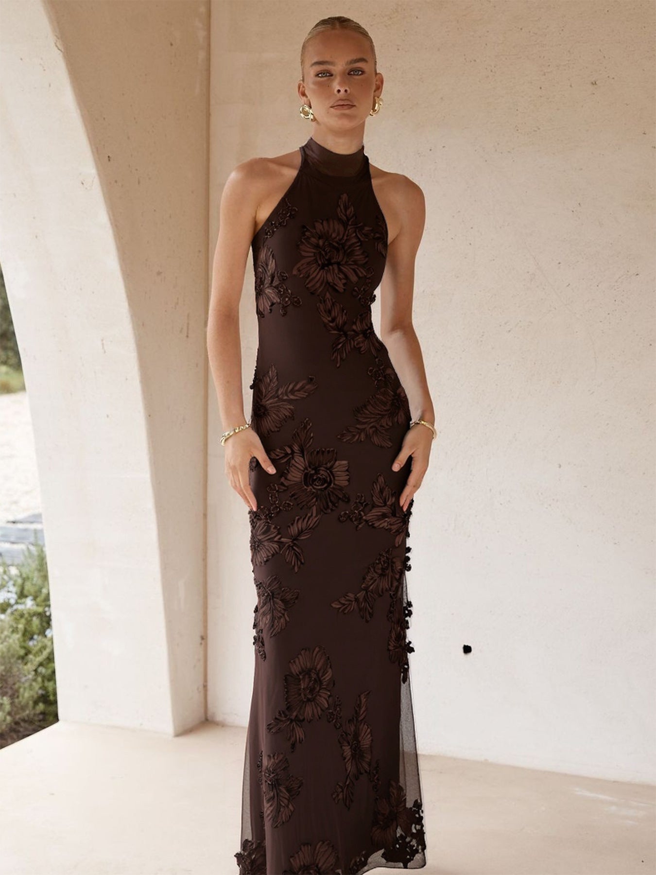 Halter Embroidered Sleeveless Cocktail Dress – MISS ORD