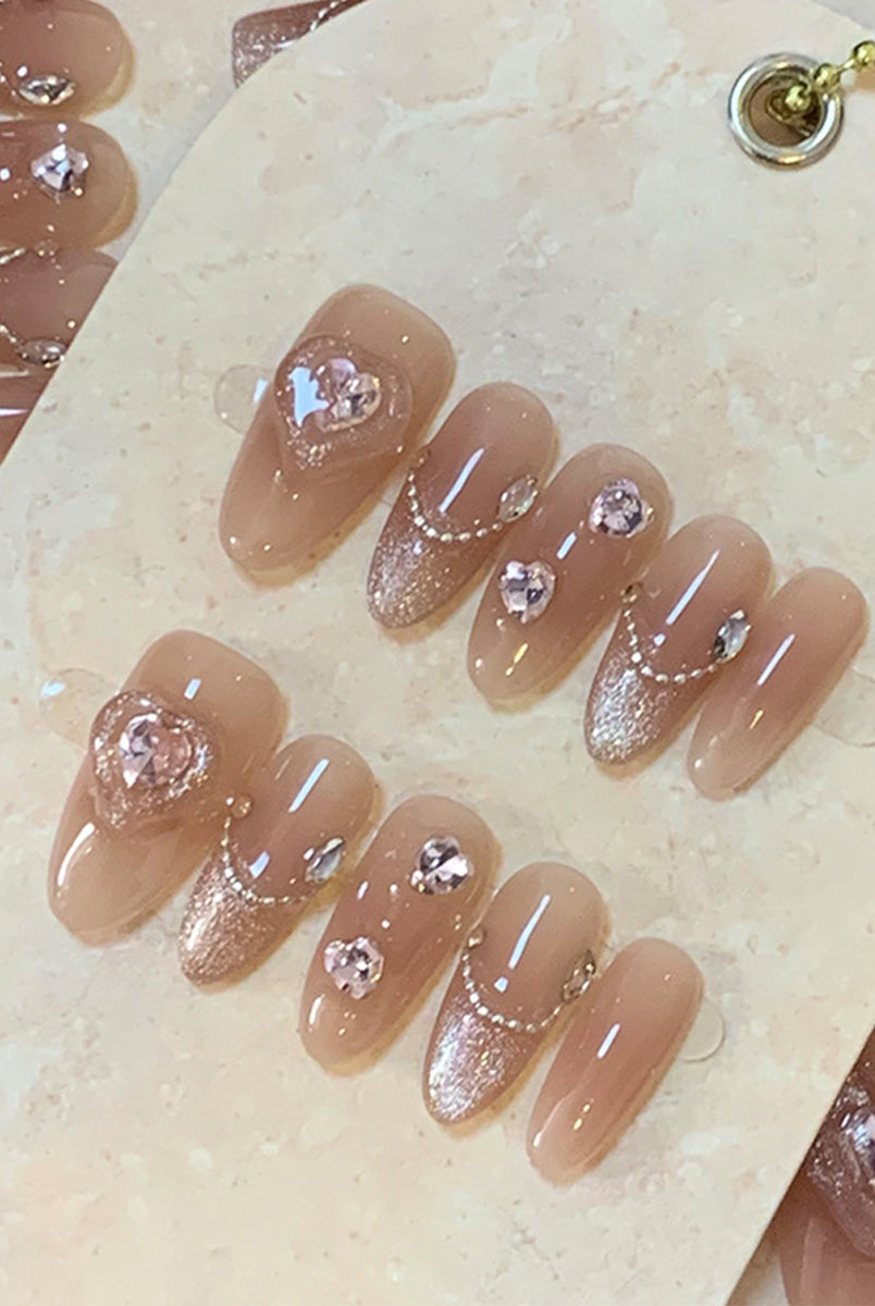 Pink Love Diamond Press On Nails