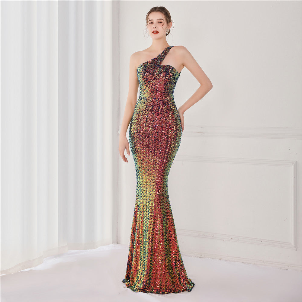 One Shoulder Sequin Formal Dress M02050