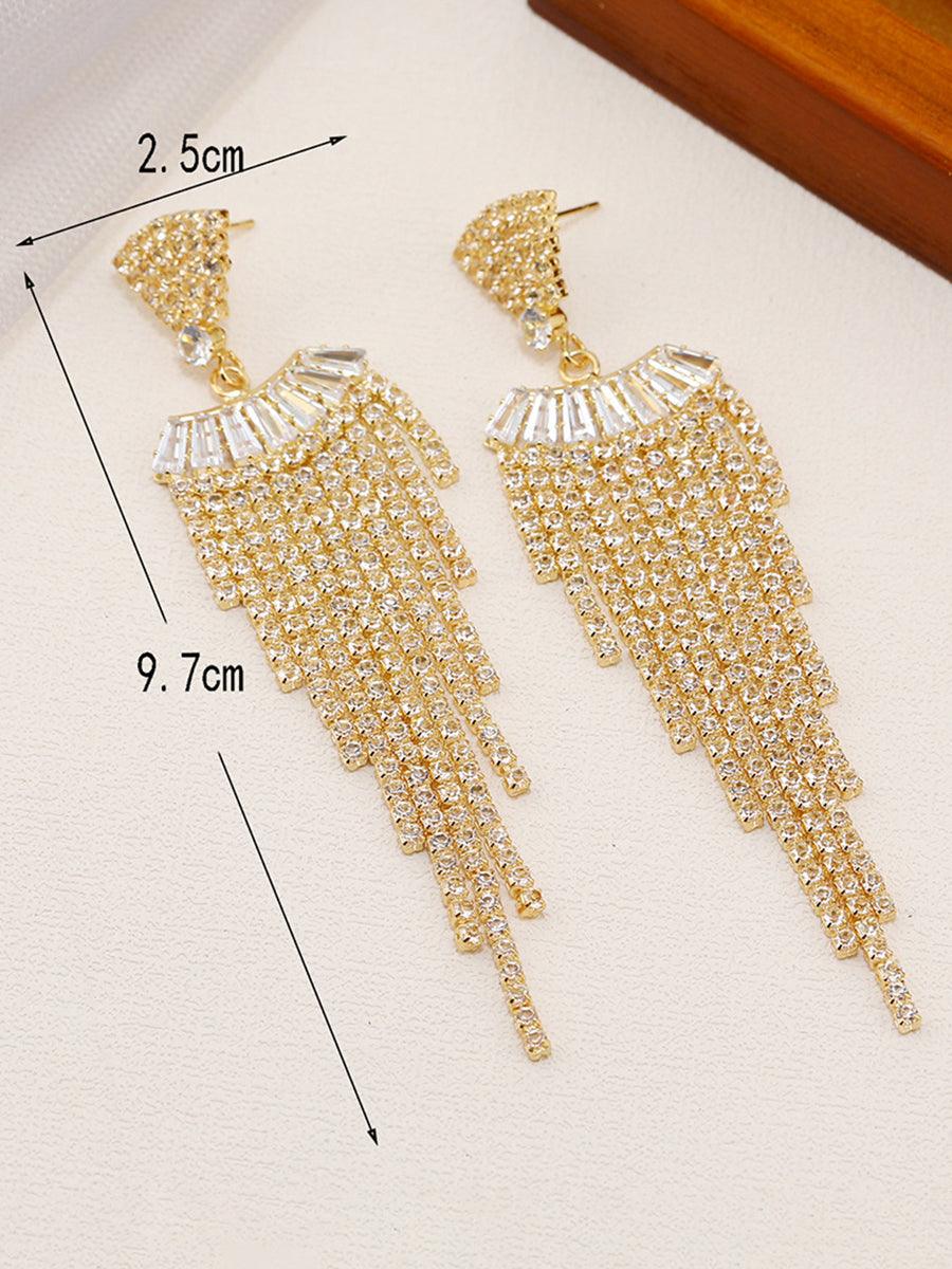 Long Rhinestone Tassel Drop Earrings MSE20010 - MISS ORD