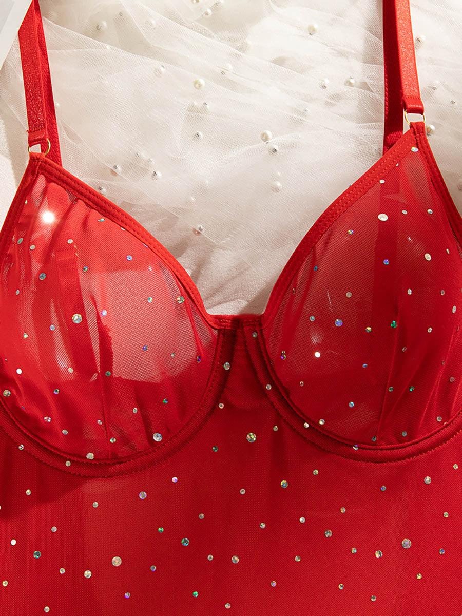 See-through Solid Rhinestone Glove Ties Three-Piece Set MSL065 - MISS ORD