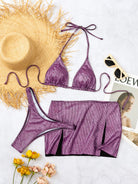 Purple Hanging Three Piece Bikini