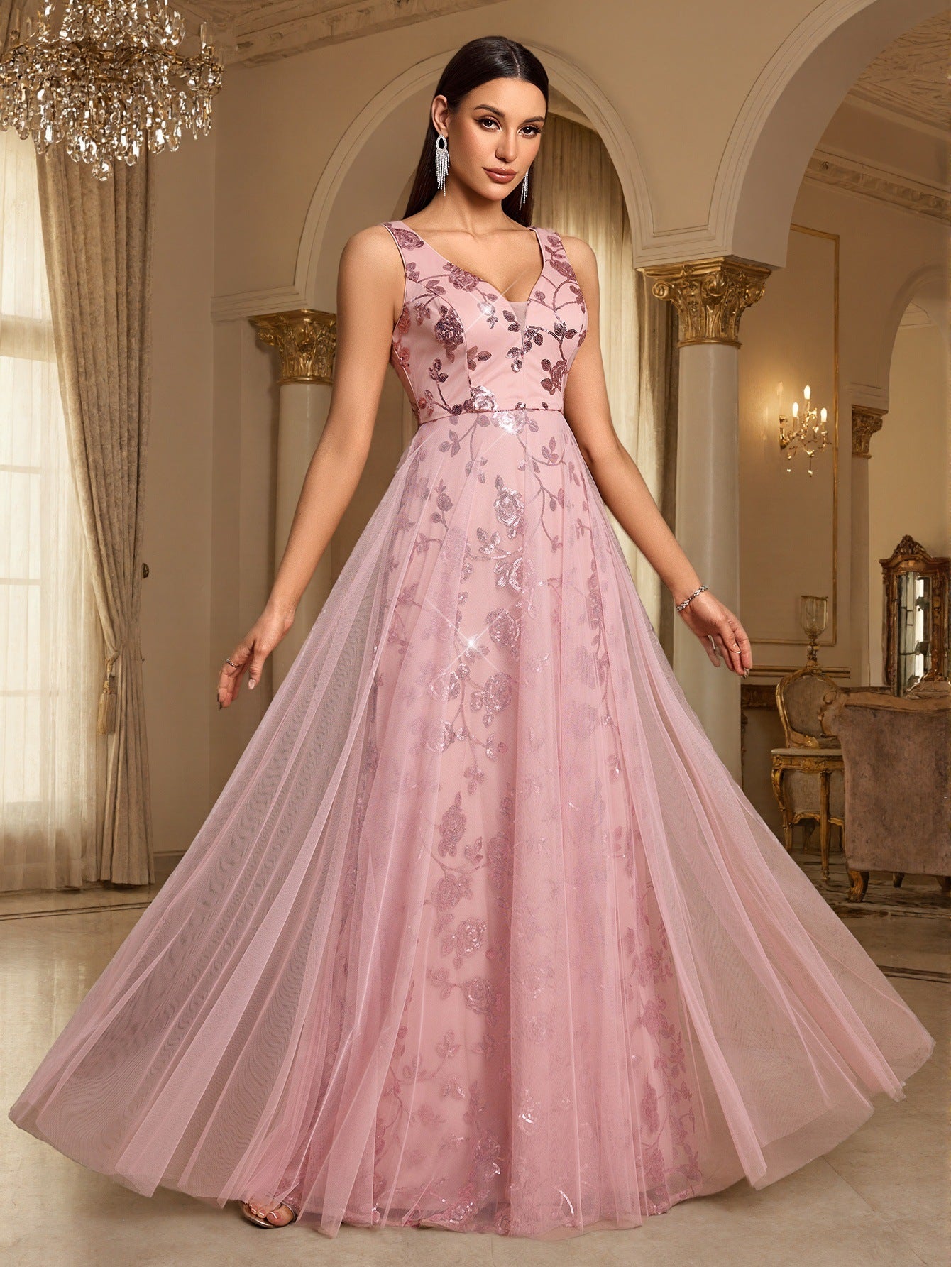 light pink floral formal dress ZAPAKA Women Pink Floral Prom Dress with Slit Off The Shoulder A-Line Corset Evening Dress with 3D Butterflies, Pink / UK12