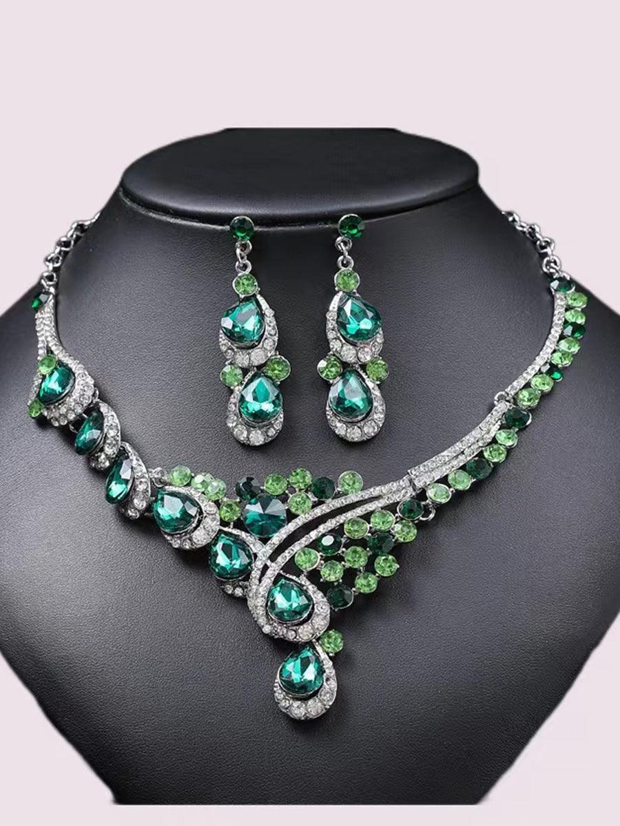 Full Diamonds Crystal Necklace Earrings Sett MRL20004 - MISS ORD
