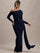Slash Neck Ribbon Ruched Solid Prom Dress MYC2024