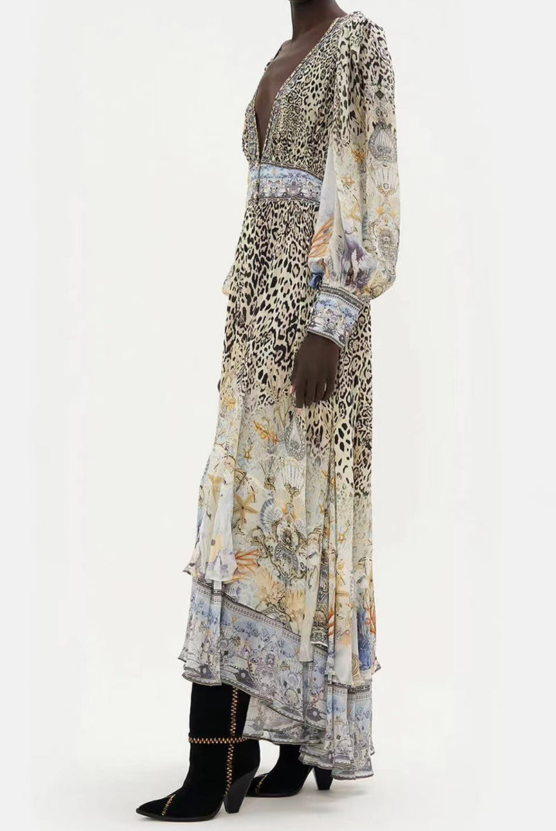 MISSORD Long Sleeve Leopard Print Vacation Dress