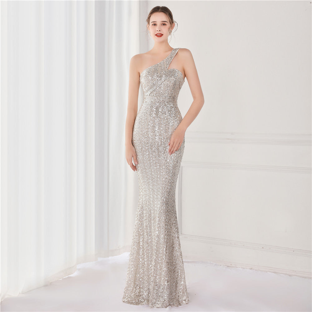 One Shoulder Sequin Formal Dress M02050