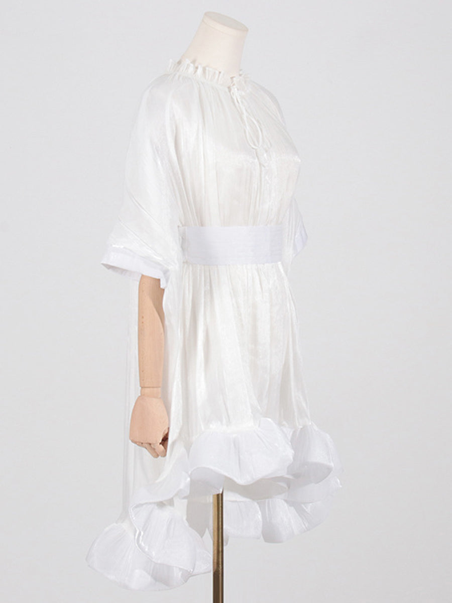 MISSORD Ruffle Stand Collar A-line Vacation Dress