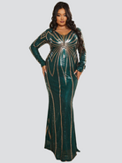 Plus Size V Neck Backless Sequin Maxi Black Prom Dress PM02093