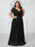 Elena Plus Navy Draped-Sleeve Formal Dress