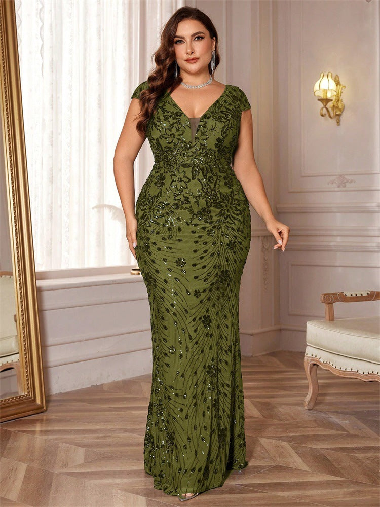 Guinevere Plus Size Floral Sequin Mermaid Dress - Champagne / 2XL Guinevere Plus Size Floral Sequin Mermaid Dress - Champagne / 2XL