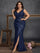 Plus Size V-Neck Ruched Sequin Split Maxi Evening Dress