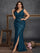 Plus Size V-Neck Ruched Sequin Split Maxi Evening Dress