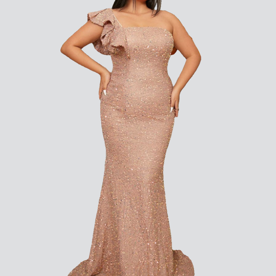 Asymmetrisches Meerjungfrau-Abendkleid mit Pailletten in Übergröße PXH2021