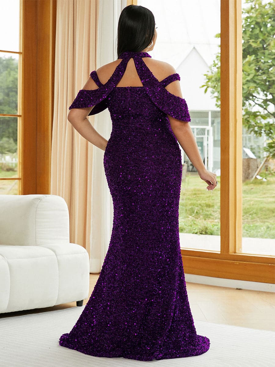 Plus Size Halter Sequin Prom Dress PJMH3148 MISS ORD