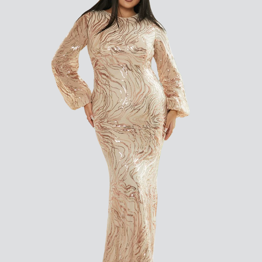 Plus Size Long Sleeve Sequin Prom Dress PXJ1500