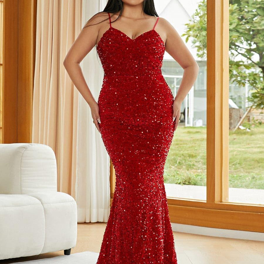 Missord Plus Spaghetti Sequin Evening Dress PXJ1646 Online Sale MISS ORD Missord Plus Spaghetti Sequin Evening Dress PXJ1646 Online Sale MISS ORD