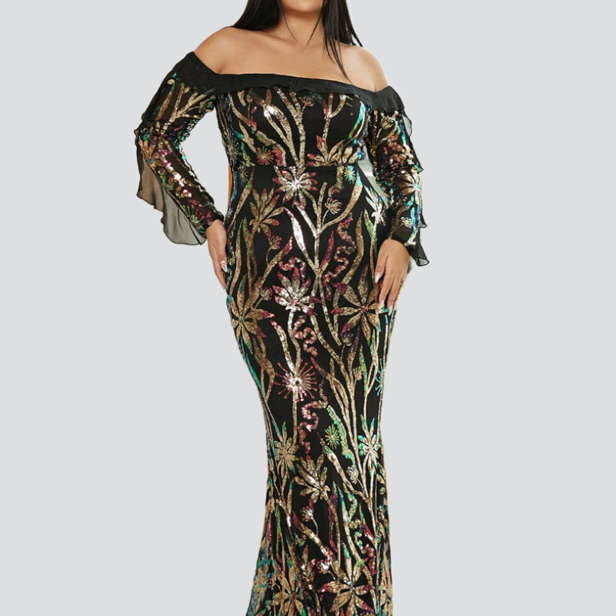 Plus Size Off Shoulder Sequin Mermaid Dress PJMH3101