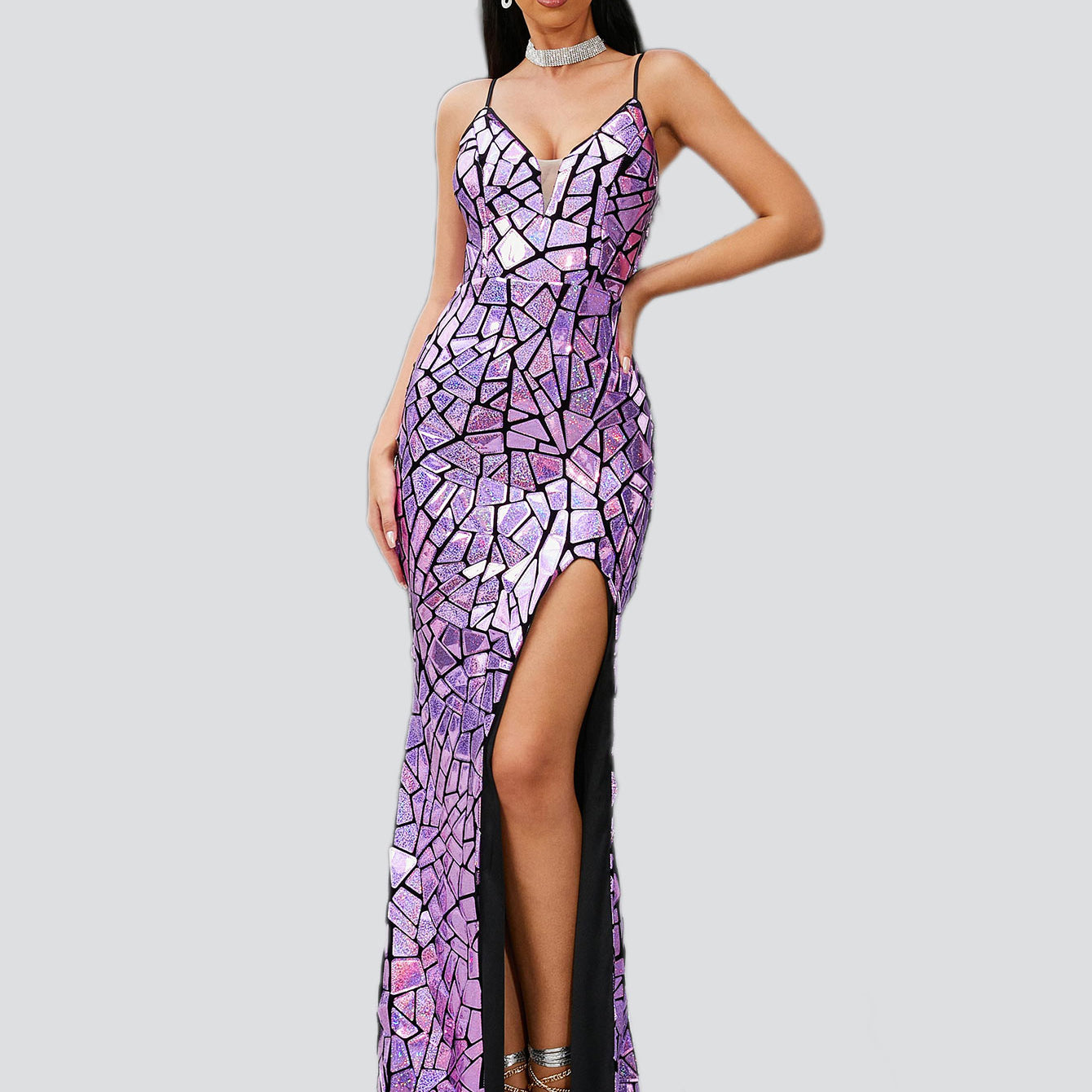 Formal Wrap V-Neck Purple Prom Dress RJ10396