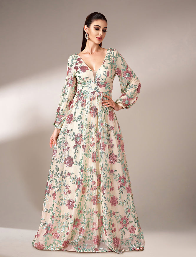 apricot evening dresses WEDTREND Women Apricot Mother Of The Bride Dress V Neck Formal Dress With Appliques, Apricot / US16W