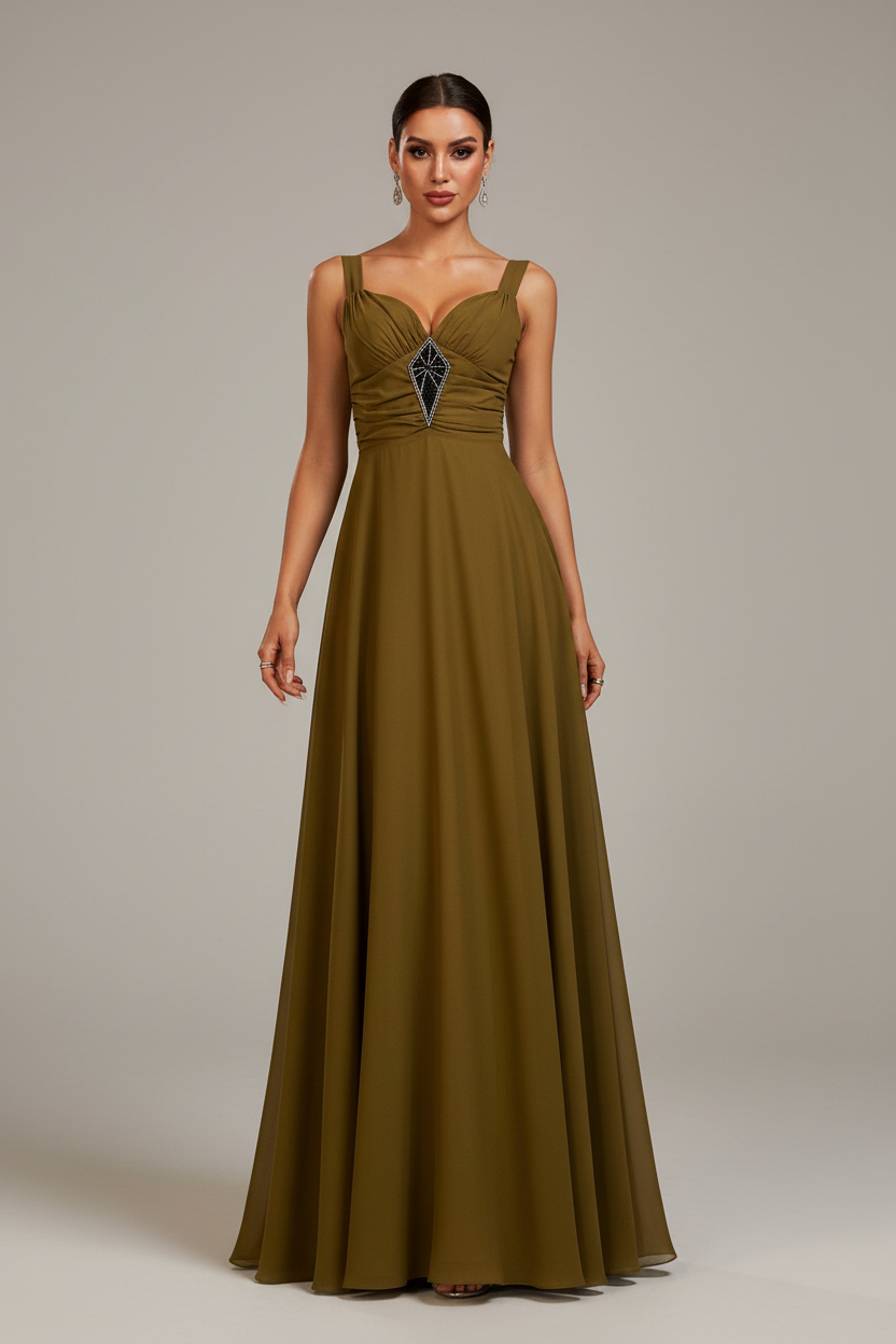 Olive Rhinestone A-line Swing Prom Dress RJ12142 - Green / S Olive Rhinestone A-line Swing Prom Dress RJ12142 - Green / S