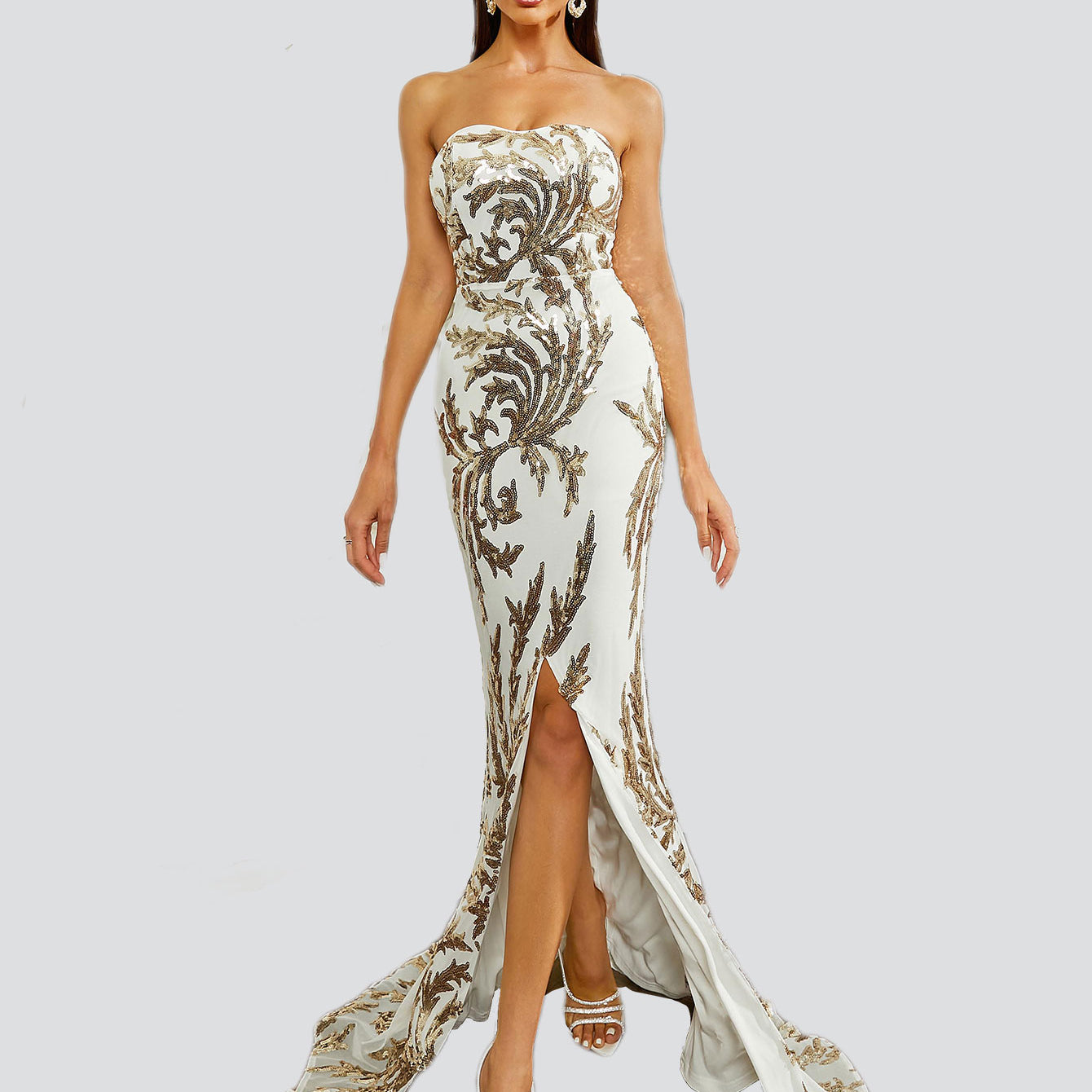 Sequin Strapless Evening Dress