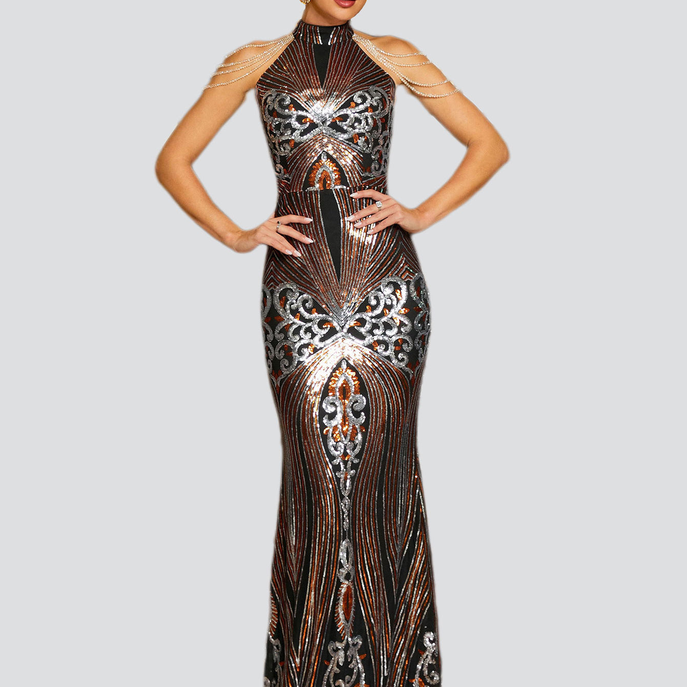 Classic Ethnic Sequin Formal Dress RM21226